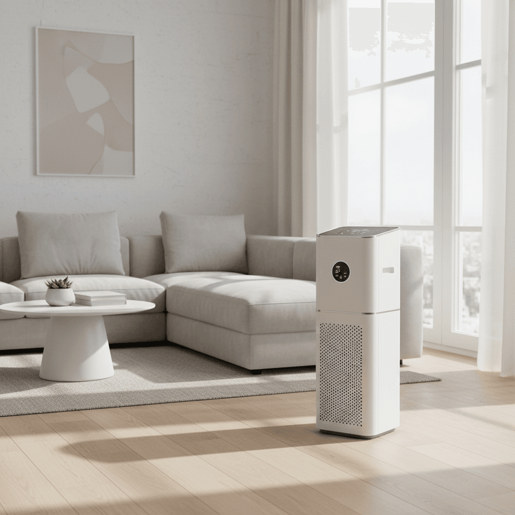 Déshumidificateur et purificateur d\'air dans un salon